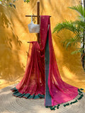 Dark Red Woven Pure Soft Silk Saree with Unstitched Blouse Piece (Copy)