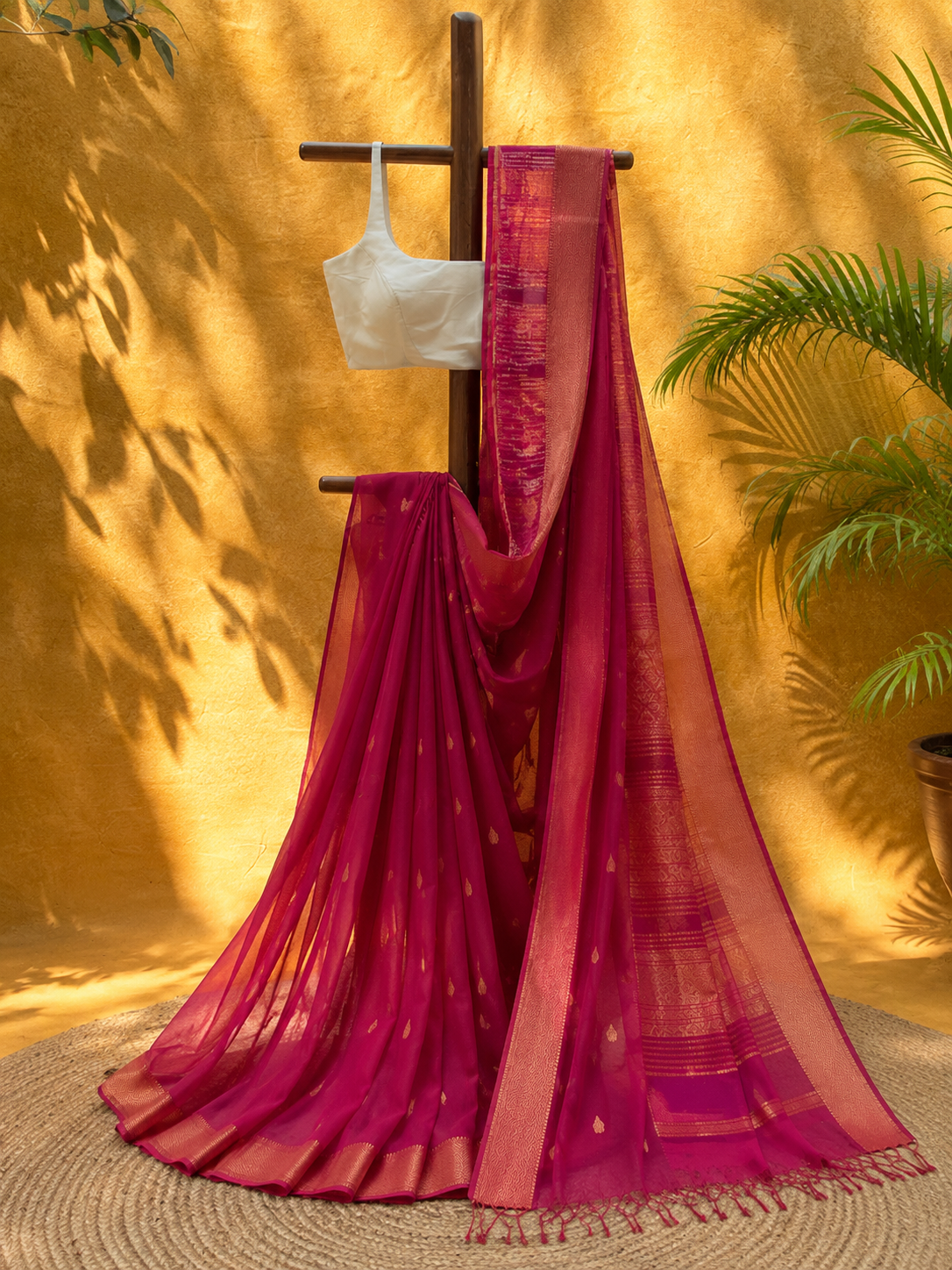 Navy Pure Tussar Silk Hand Painted Saree with Unstitched Blouse Piece (Copy)