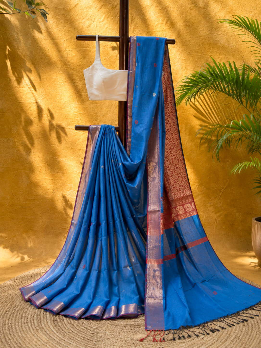 Yellow Pure Tissue Cotton Chanderi Eknaliya Saree with Unstitched Blouse Piece (Copy)