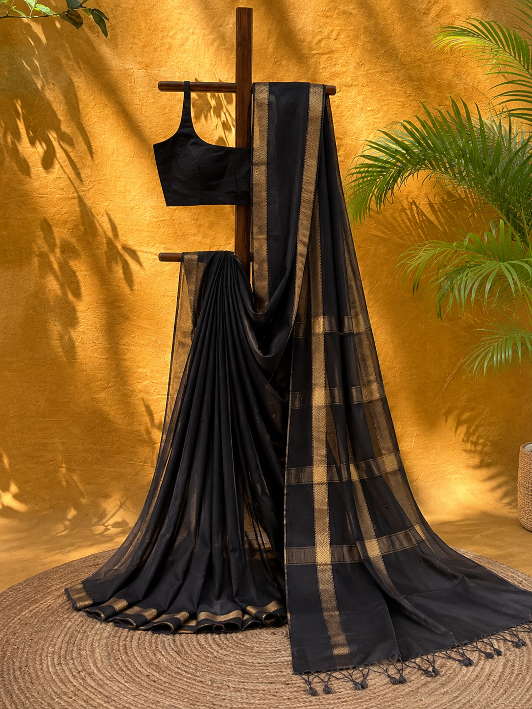 Yellow Pure Tissue Cotton Chanderi Eknaliya Saree with Unstitched Blouse Piece (Copy)