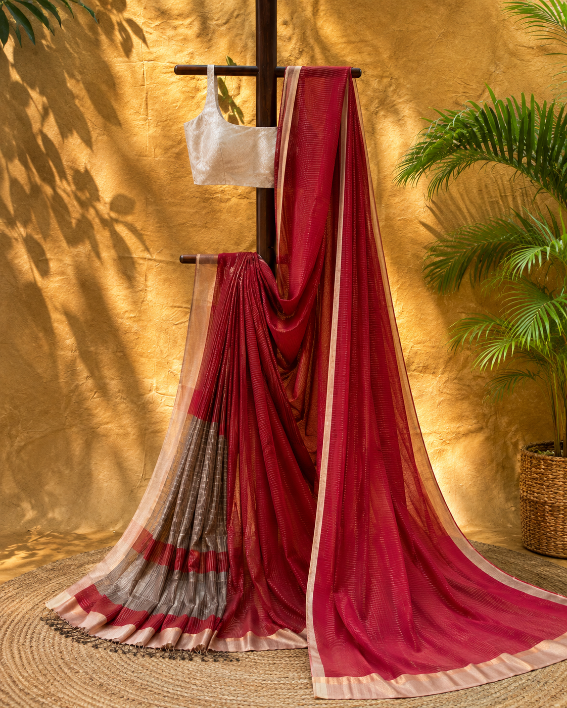 Navy Pure Tussar Silk Hand Painted Saree with Unstitched Blouse Piece (Copy)