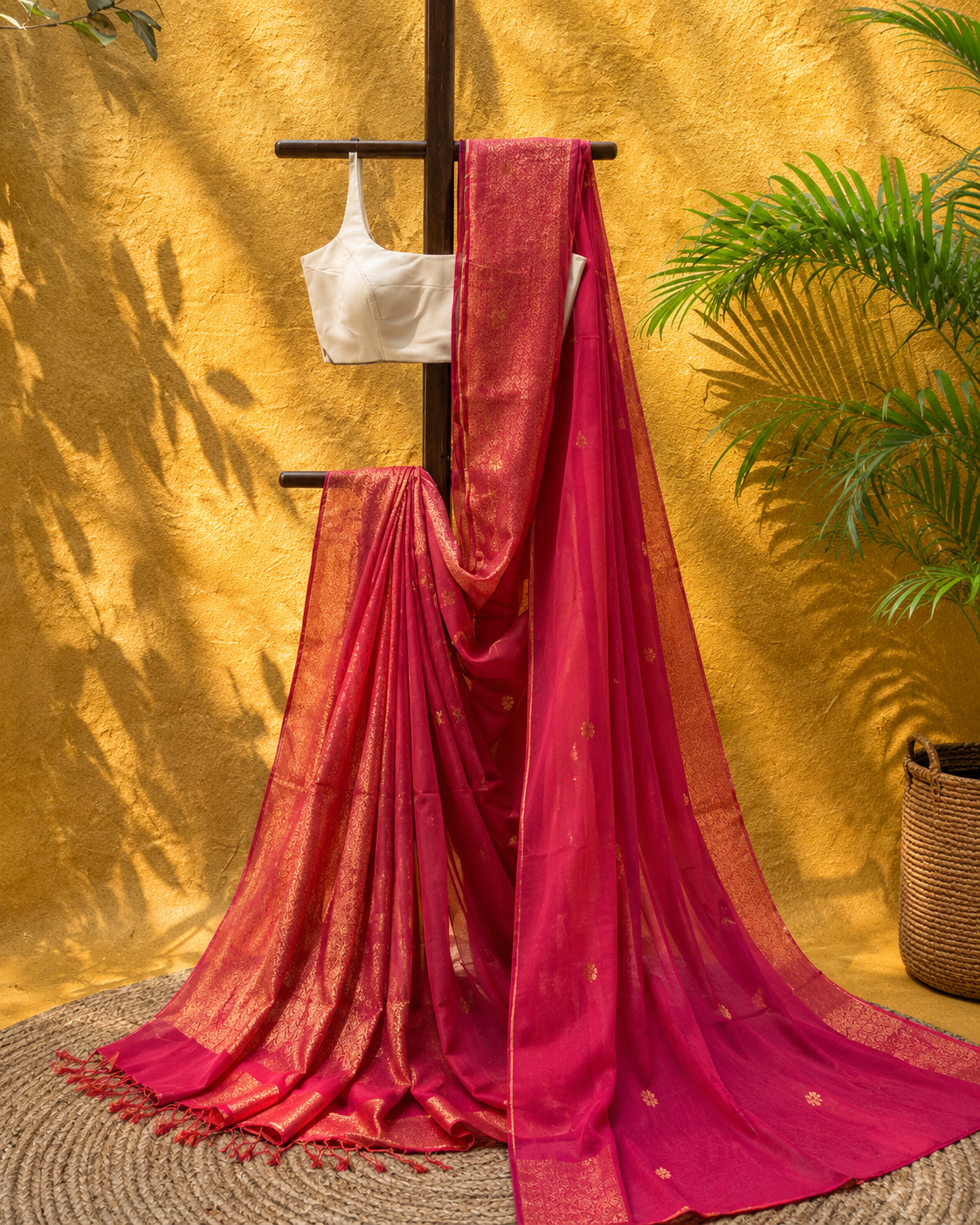 Navy Pure Tussar Silk Hand Painted Saree with Unstitched Blouse Piece