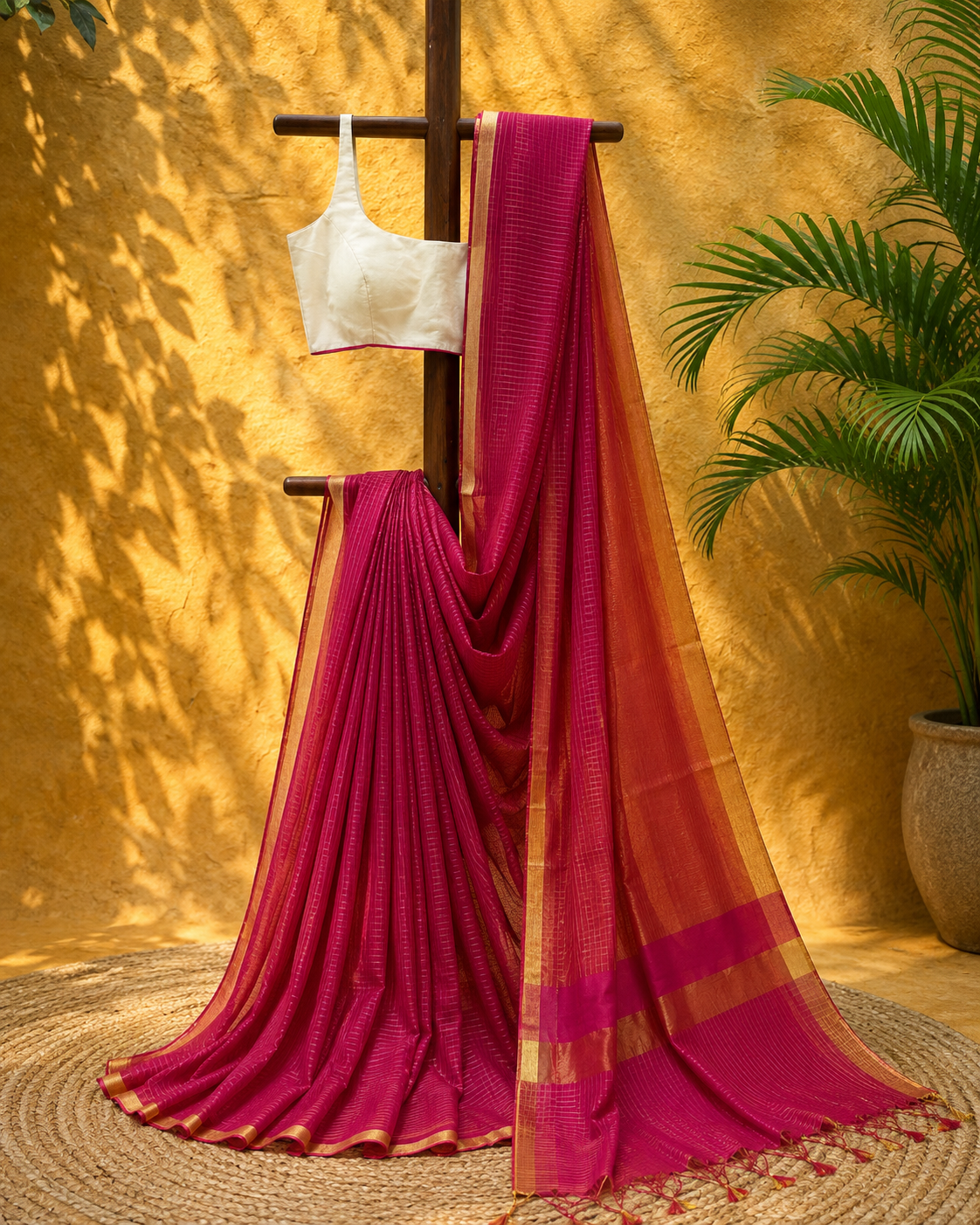 Dark Red Woven Pure Soft Silk Saree with Unstitched Blouse Piece