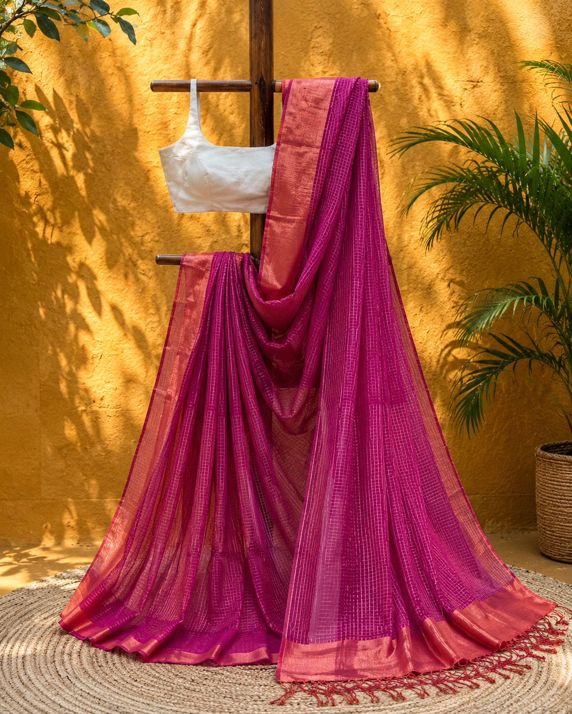 Yellow Pure Tissue Cotton Chanderi Eknaliya Saree with Unstitched Blouse Piece