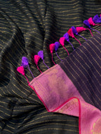 Navy Pure Tussar Silk Hand Painted Saree with Unstitched Blouse Piece (Copy)