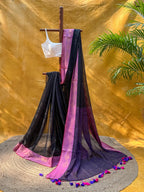 Navy Pure Tussar Silk Hand Painted Saree with Unstitched Blouse Piece (Copy)