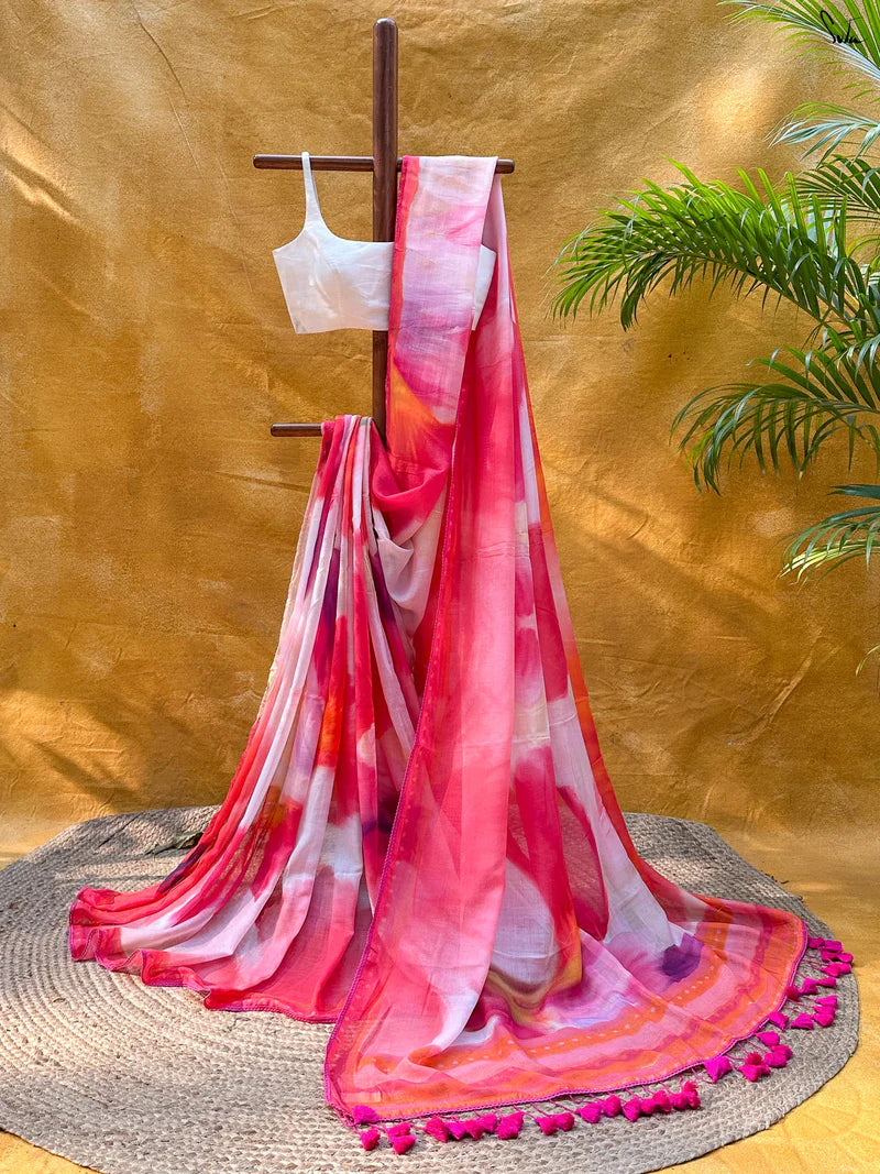 Dark Red Woven Pure Soft Silk Saree with Unstitched Blouse Piece (Copy)