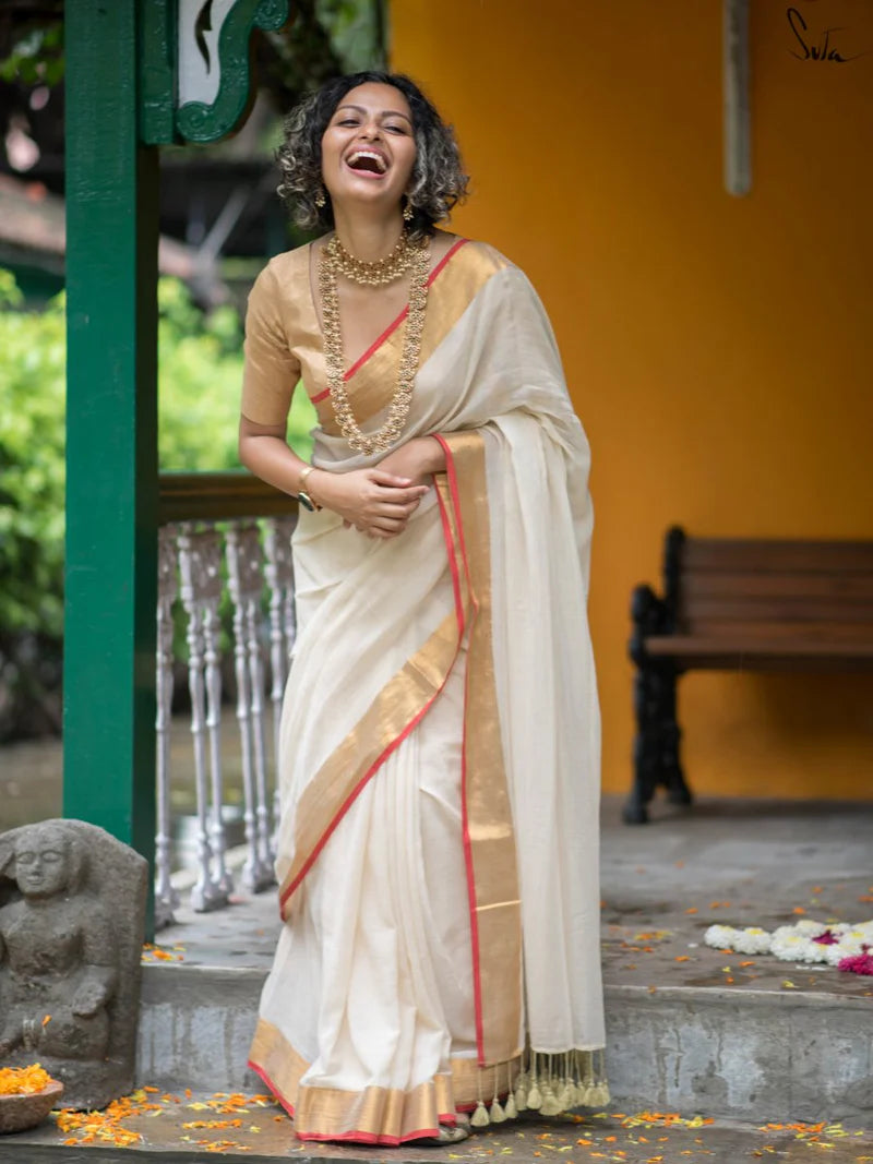Yellow Pure Tissue Cotton Chanderi Eknaliya Saree with Unstitched Blouse Piece