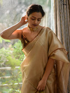 Yellow Pure Tissue Cotton Chanderi Eknaliya Saree with Unstitched Blouse Piece