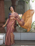 Navy Pure Tussar Silk Hand Painted Saree with Unstitched Blouse Piece